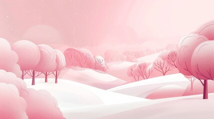 Wall Mural - Serenity in Pastel Pink Winter Landscape: Tranquil Nature Scene