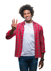 Wall Mural - Afro american man over isolated background showing and pointing up with fingers number three while smiling confident and happy.