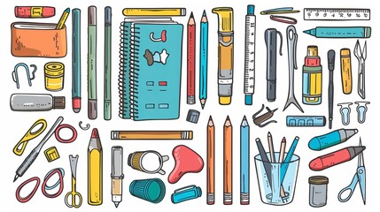 This detailed image presents a colorful collection of stationery, including notebooks, rulers, and pencils, designed to inspire organization, creativity, and productivity.