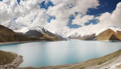 Wall Mural - sky background water blue mountain clouds reservoir white