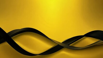 Fototapete - A black ribbon flows across a yellow background, creating an abstract pattern.