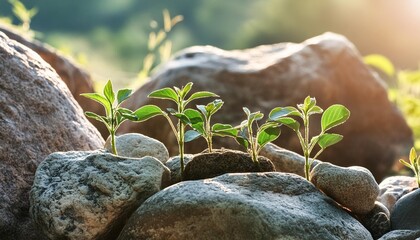 Wall Mural - cultivating plants naturally on rocks