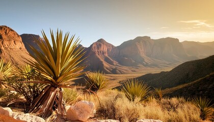 Wall Mural - desert view with yucca plant big bend national park texas united states of america