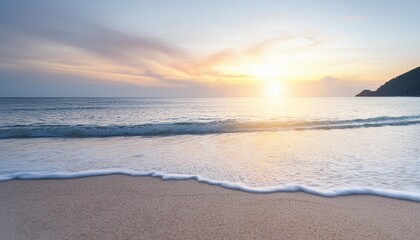 closeup sea sand beach panoramic beach landscape inspire tropical beach seascape horizon orange and golden sunset sky calmness tranquil relaxing sunlight summer mood vacation travel holiday banner