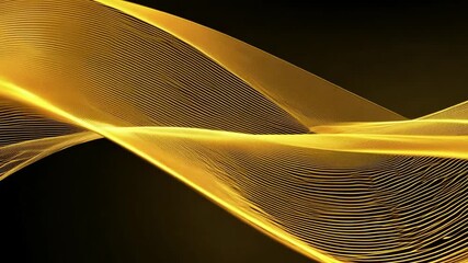 Aufkleber - A golden wave pattern with fine lines creates an abstract design against a black background.