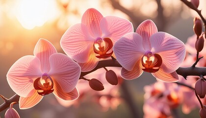 Wall Mural - pink orchid flower blossoms on a branch in spring