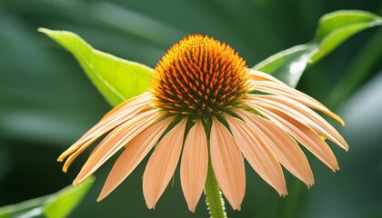 Wall Mural - echinacea orange coneflower on a background of green leaves