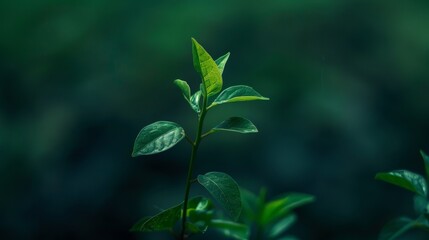 Wall Mural - A leafy green plant with a droplet of water on it