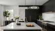 © Perecciv - Luxurious modern kitchen with elegant minimalist design and high quality finishes, integrated stainless steel appliances,