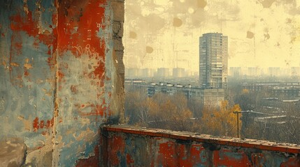 Wall Mural - A Cityscape View Through a Window