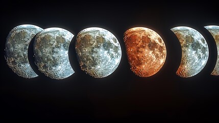 composite image of the moon at different phases arranged in a timeline sequence from new moon to ful
