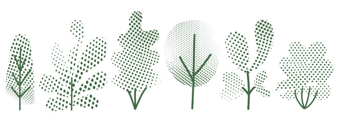 Wall Mural - green dot design leaves flower palm in modern vector art collage. halftone element, floral pattern. 