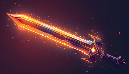 Wall Mural - Icon of a pixelated sword with glowing edges ar7 4 Generative AI