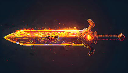 Wall Mural - Icon of a pixelated sword gleaming with ancient runes ar7 4 Generative AI