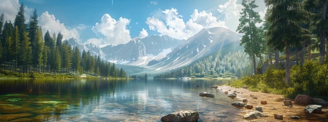 Poster - Tranquil Mountain Lake with Lush Forest