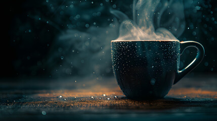 Wall Mural - A cup of coffee with steam rising from it