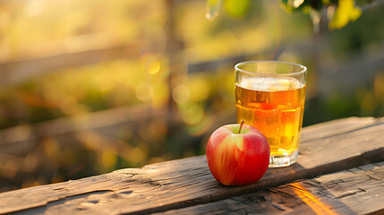 Wall Mural - A glass of tea with a slice of apple on top