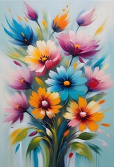 Wall Mural - Bouquet of colorful flowers painting for canvas print.