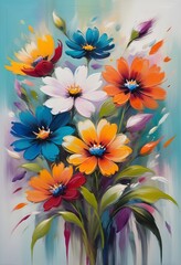 Wall Mural - Bouquet of colorful flowers painting for canvas print.