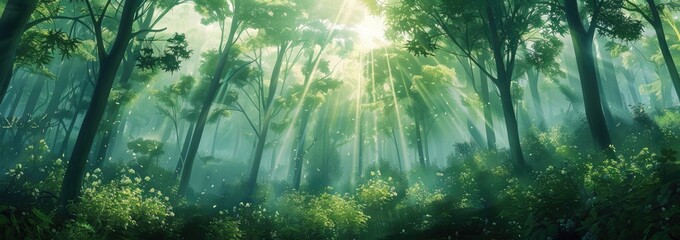 Poster - Sunbeams Through a Mystical Forest