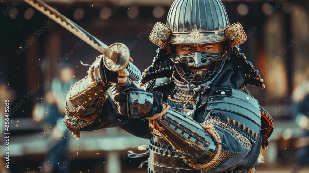 Samurai warrior in traditional armor wielding katana sword. Concepts ...