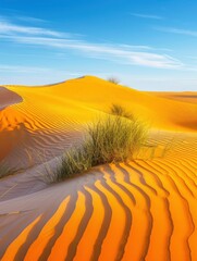 Poster - Golden sand dunes undulate under a bright blue sky in the desert