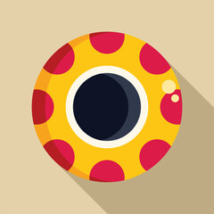 Poster - Yellow and red inflatable ring floating on water surface with long shadow design