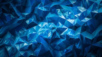 An abstract background featuring triangular cells for design purposes. This bright blue digital illustration showcases polygons against a dark backdrop.