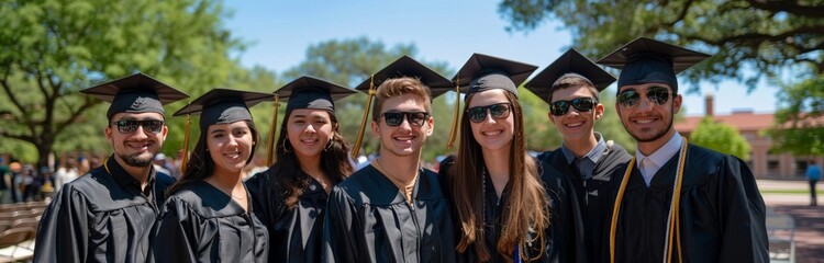 Wall Mural - Happy Graduates Wearing Sunglasses at Outdoor Ceremony