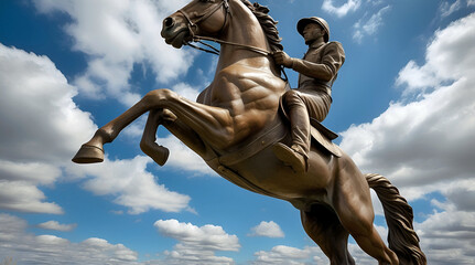 Wall Mural - Epic Horse Rider Metal Statue with Blue Sky Background