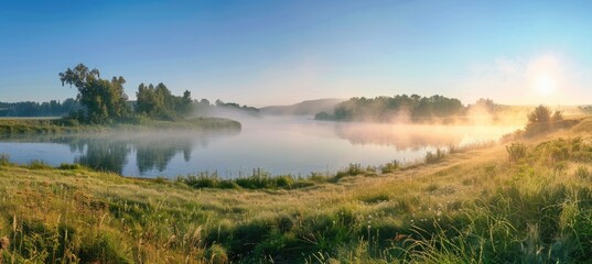 Sticker - Sunrise Over a Foggy River