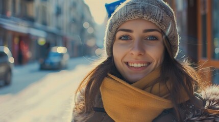 Happy smiling young woman on the street