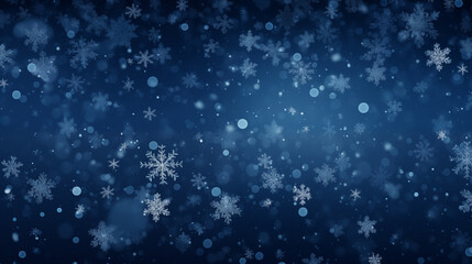 Poster - Numerous Snowflakes and Light Bokeh in a Dark Blue Sky Creating a Magical Winter Scene