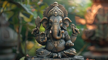 Wall Mural - Handcrafted Ganesha statue in Lord Krishna pose.