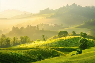 Wall Mural - Sunrise Over Rolling Green Hills