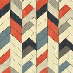 Wall Mural - Abstract Chevron Pattern in Red, Blue, Black, and Beige Colors