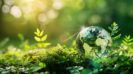 Poster - Glass Globe on Green Grass with Sunlight