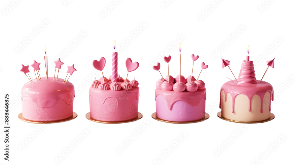 birthday cake 3d icon of a pink birthday cake with candles isolated, 4 ...