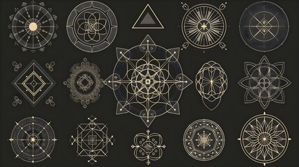 Sacred geometry outline shapes vector set