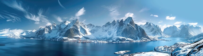 Poster - Majestic Snowy Mountain Range Reflecting in Still Fjord Waters