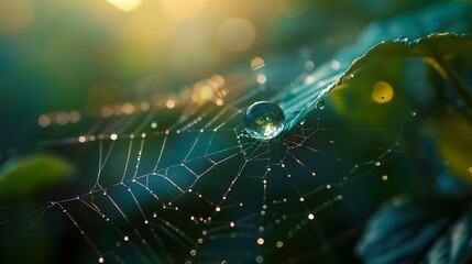 Close-up of a water droplet on a spider web