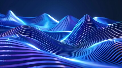 Wall Mural - 3D rendering of an abstract modern minimal wallpaper with glowing wavy lines over a blue background