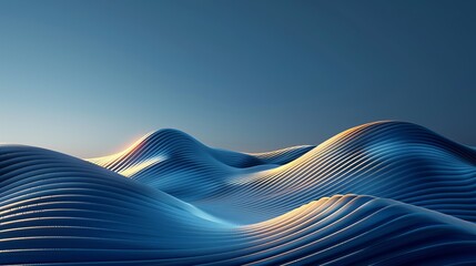 Wall Mural - 3D rendering of an abstract modern minimal wallpaper with glowing wavy lines over a blue background