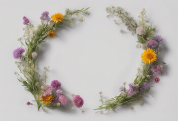 Wall Mural - Set of wreath frame made with wild flowers isolated on transparent background