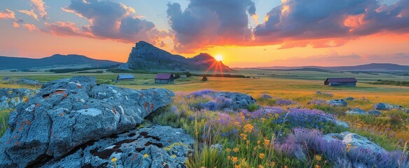 Wall Mural - Sunset over a Mountainous Landscape