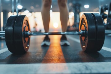 Wall Mural - Fit and Strong: Athletic Woman Performing Deadlift Exercise with Dumbbell in Gym