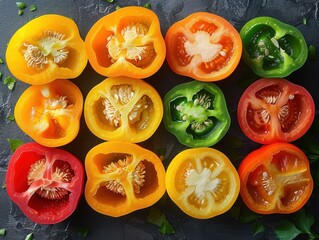 Canvas Print - A Colorful Display of Sliced Bell Peppers