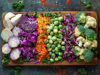 Canvas Print - Colorful Chopped Vegetables on Wooden Cutting Board