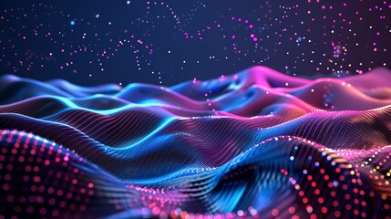 Wall Mural - Vector illustration of a wave pattern with abstract digital particles background Future technology concept