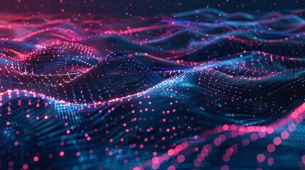Wall Mural - Vector illustration of a wave pattern with abstract digital particles background Future technology concept